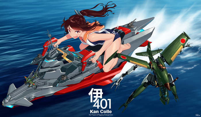 I 401 KanColle anime girl on a ship with planes