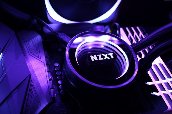NZXT computer components with purple lighting