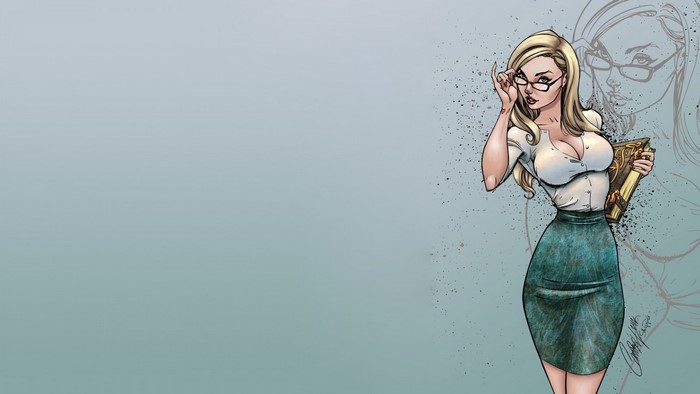 Illustration of a woman with glasses holding a book