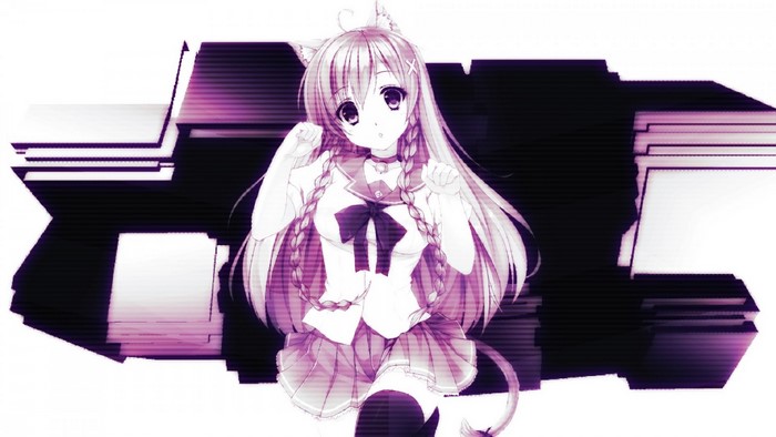 Anime girl with cat ears and pigtails