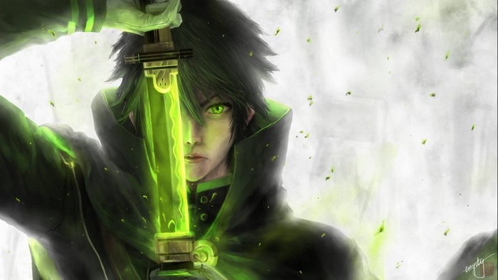Yuichiro Hyakuya from Seraph of the End with a glowing sword