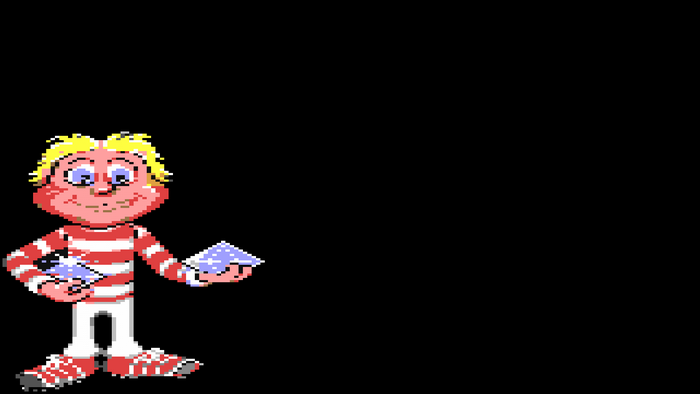 Pixel art character from Boulder Dash holding diamonds