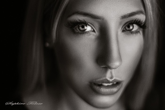Monochrome portrait of a woman's face