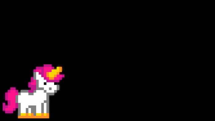 Pixel art unicorn with pink mane and tail