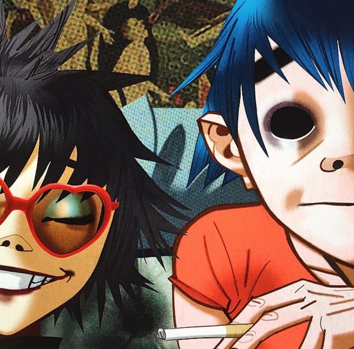 Gorillaz Illustration Featuring 2D and Noodle by Jamie Hewlett