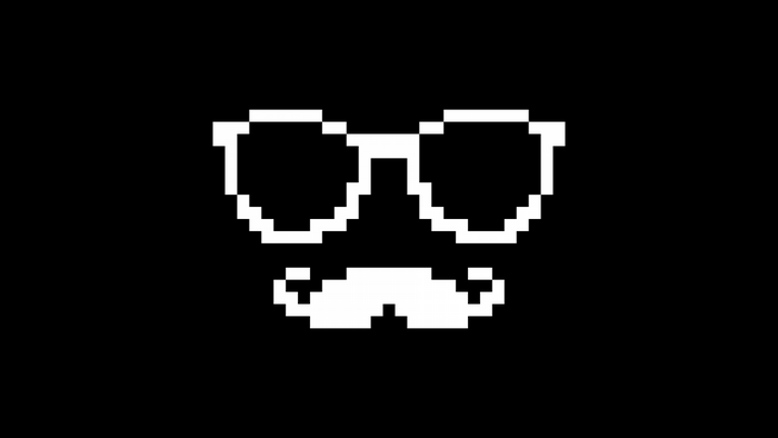 Pixel art sunglasses and mustache logo