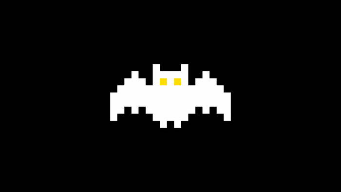Pixel art white bat with yellow eyes