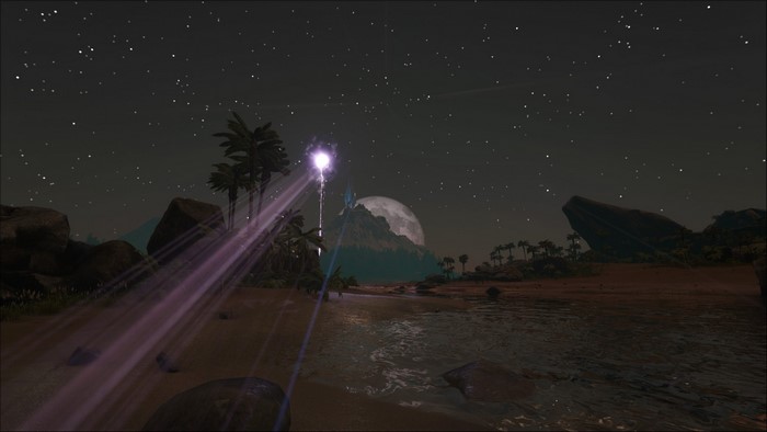 Ark Survival Evolved night beach with moon and stars