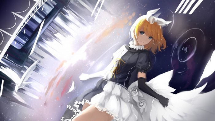 Anime girl with blonde hair and black dress