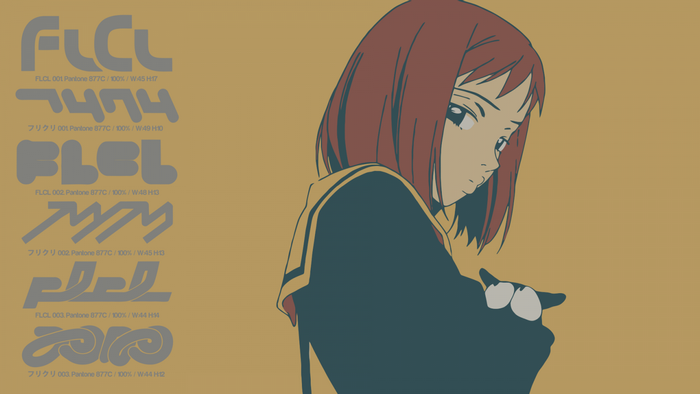 FLCL logos and Haruko Haruhara with cat
