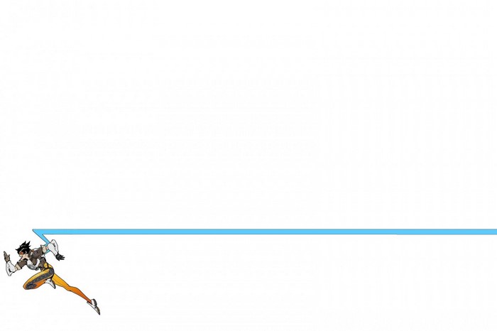 Tracer from Overwatch running with a blue line