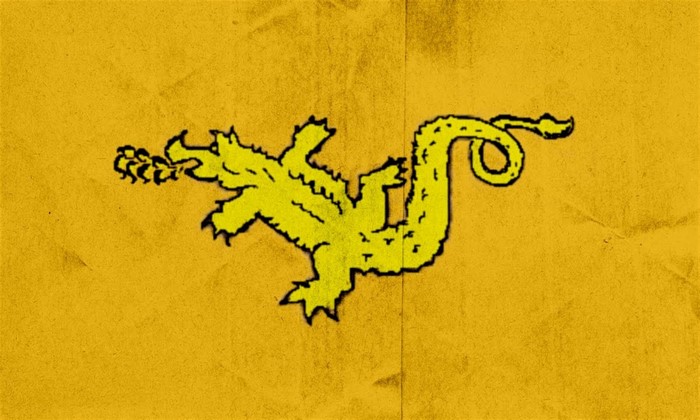 Yellow flag with a yellow dragon illustration