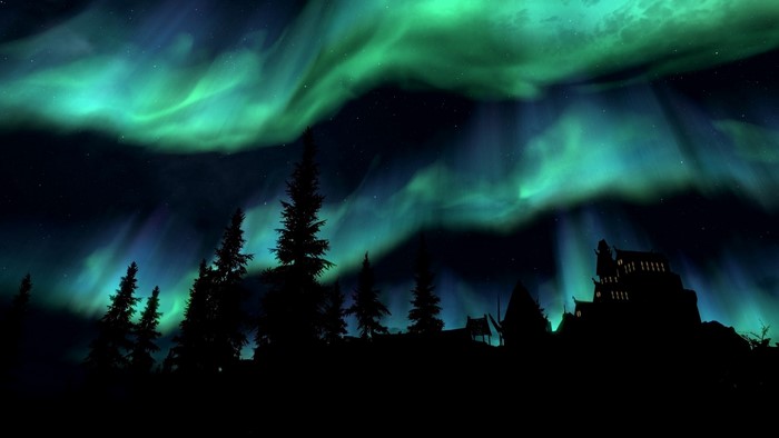 The Elder Scrolls V Skyrim Aurora over landscape