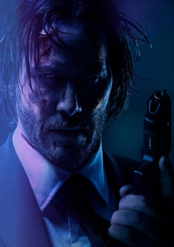 John Wick Intense Portrait in Blue Darkness