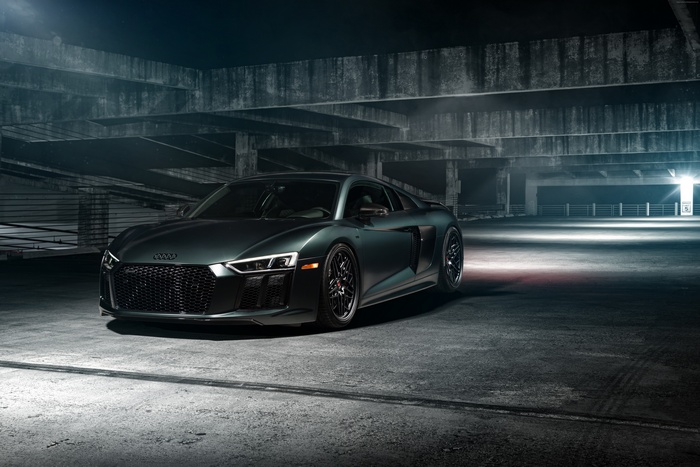 Audi R8 Quattro in a concrete parking garage