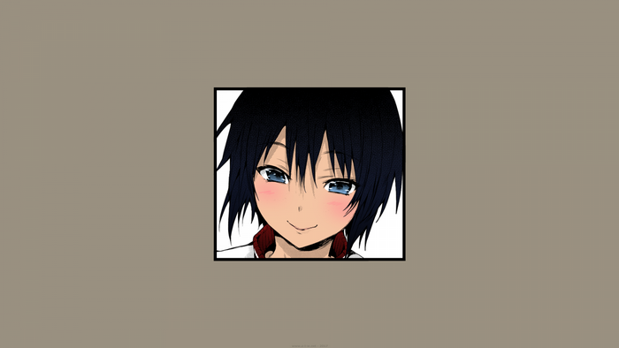 Anime girl with black hair and blue eyes smiling