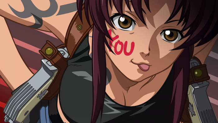 Revy from Black Lagoon with 'YOU' on her face