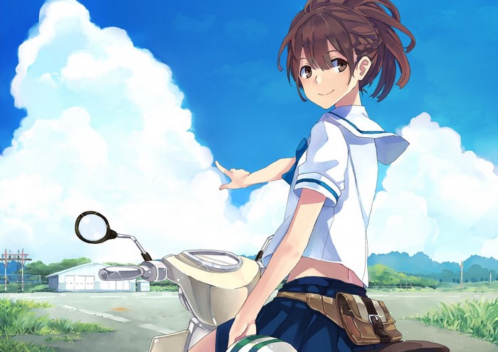 Senomiya Akiho from Robotics Notes on a scooter