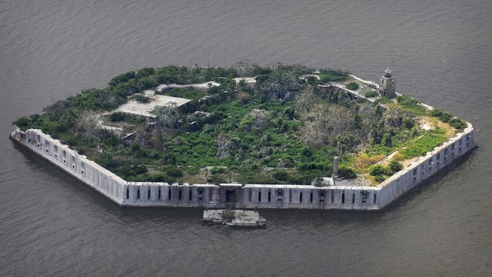 Fortress on an island with a lighthouse