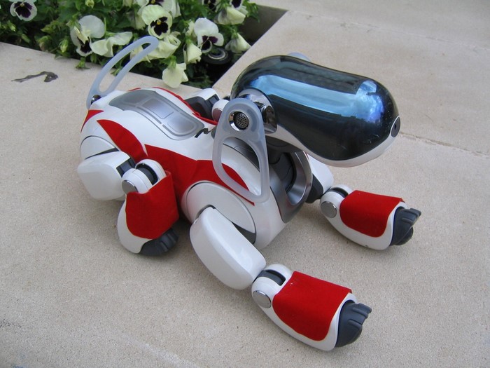 Sony AIBO robot dog with red accents