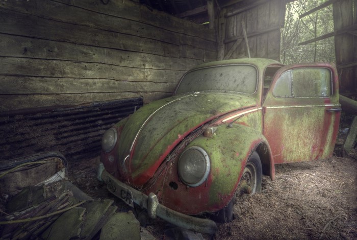 Abandoned Volkswagen Beetle in a Barn