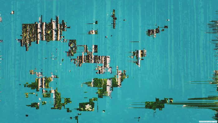 Glitch art abstract forest reflection