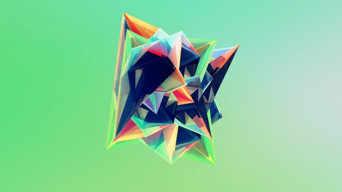 Abstract geometric crystal sculpture with colorful facets