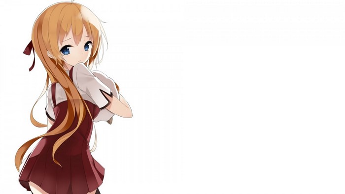 Anime girl with blonde hair and red dress