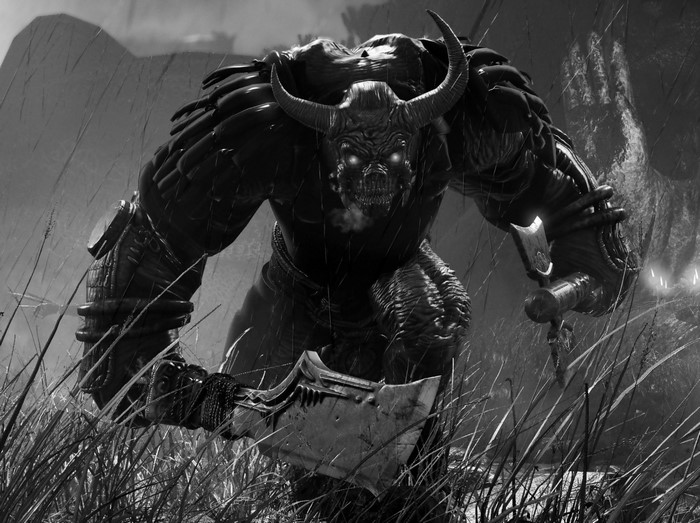 Monochrome image of a demon from Shadow Warrior 2