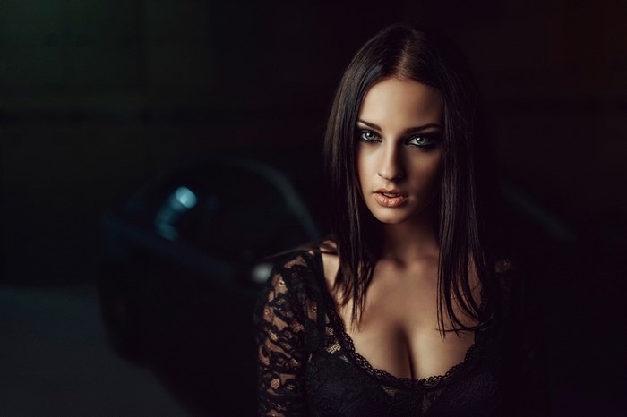 Brunette Woman in Black Lace Portrait
