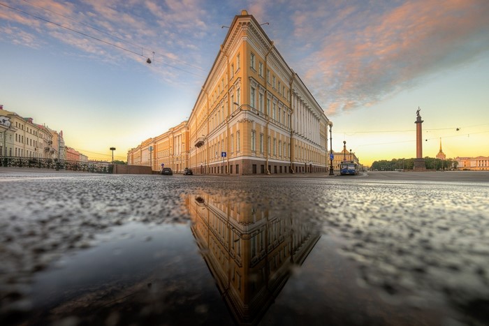 Palace Square St Petersburg Russia at Sunrise Reflection
