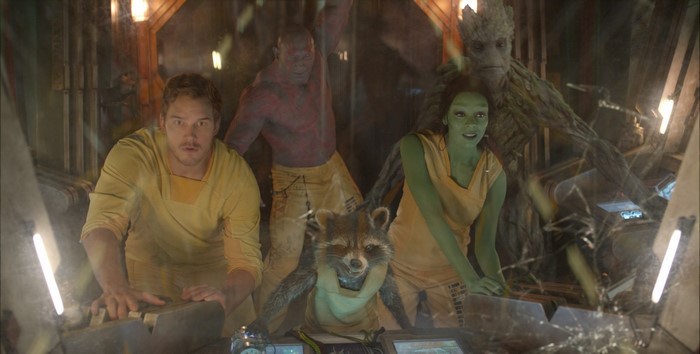 Guardians of the Galaxy characters in a spaceship