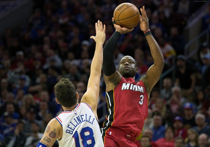 Dwyane Wade shooting a basketball for Miami Heat