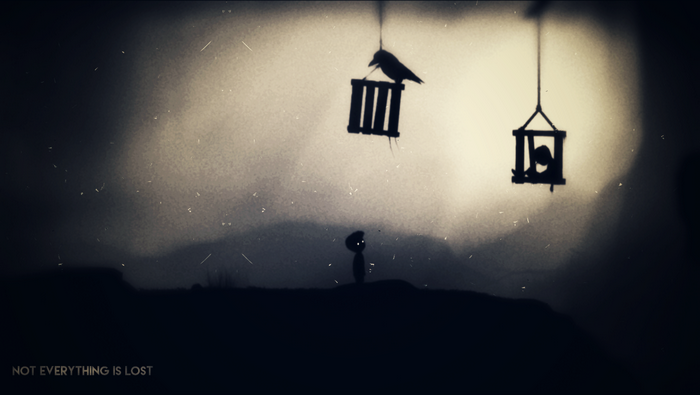 Limbo screenshot with a bird and a cage