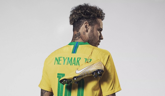 Neymar Jr. wearing Brazil soccer jersey with Nike cleats