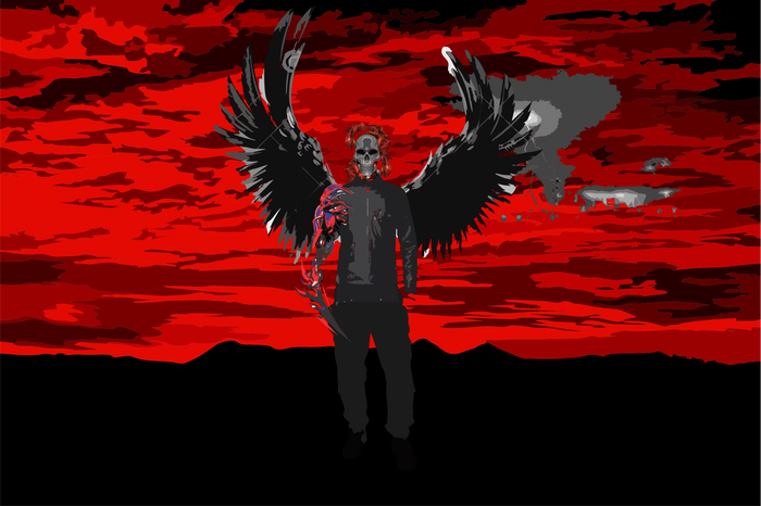Angel with skull head and mechanical arm