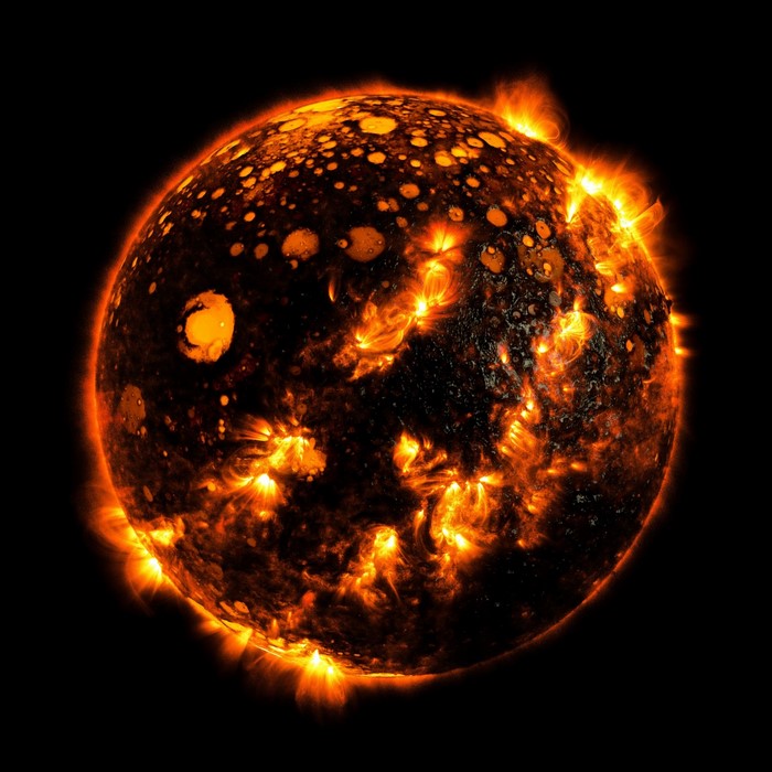 Digital Art of the Sun with Fiery Explosions