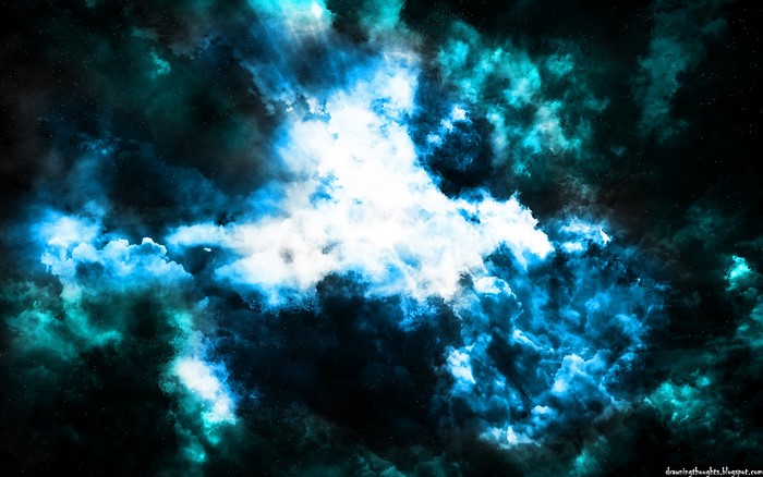 Abstract blue and teal nebula with bright light