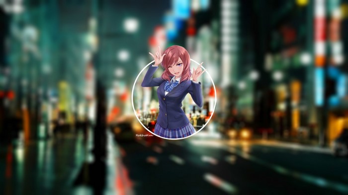 Nishikino Maki from Love Live in a city at night