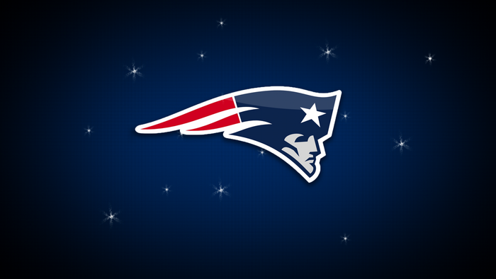 New England Patriots logo on a blue background with stars