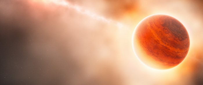Planet in space with nebula and sunlight