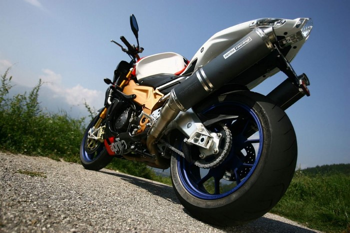 Aprilia Tuono 1000R motorcycle on a gravel road