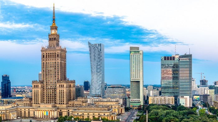 Warsaw cityscape with Palace of Culture and Science