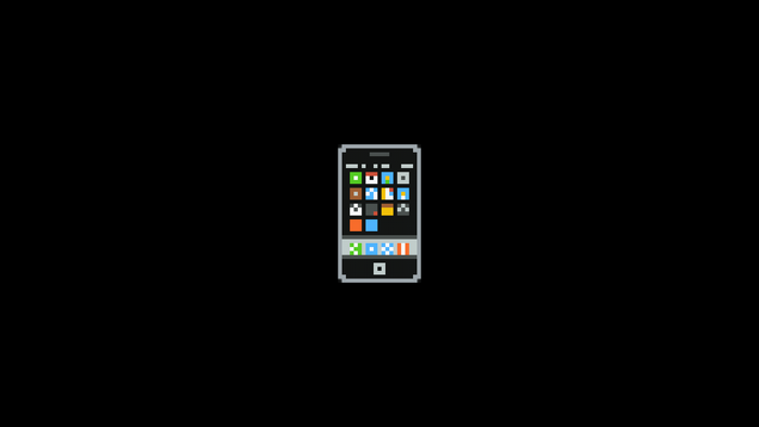 Pixel art smartphone with app icons