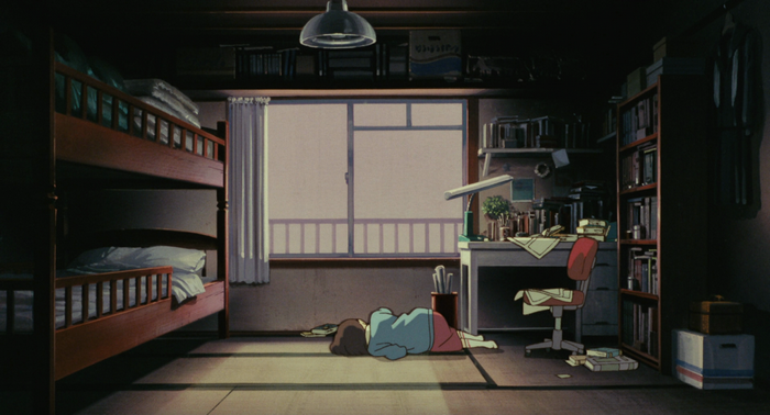 Anime girl sleeping on the floor of a room