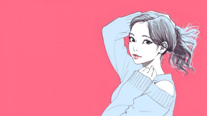 Illustration of a woman with pigtails
