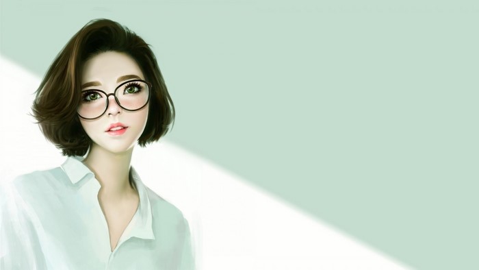 Digital art of a woman with short brown hair and glasses