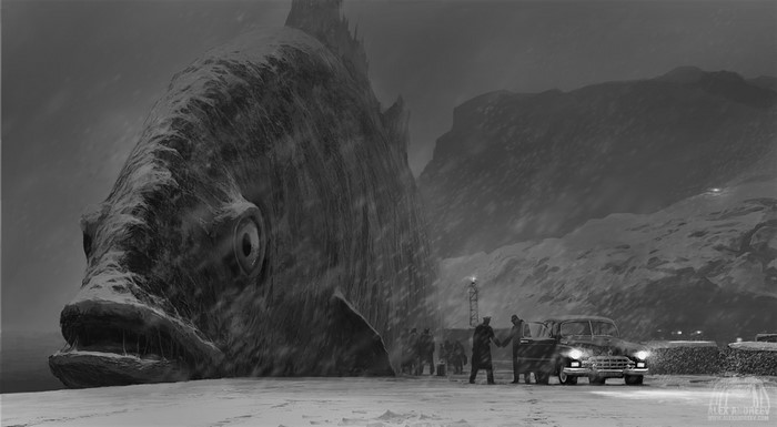 Giant Fish Sculpture in Snowy Landscape