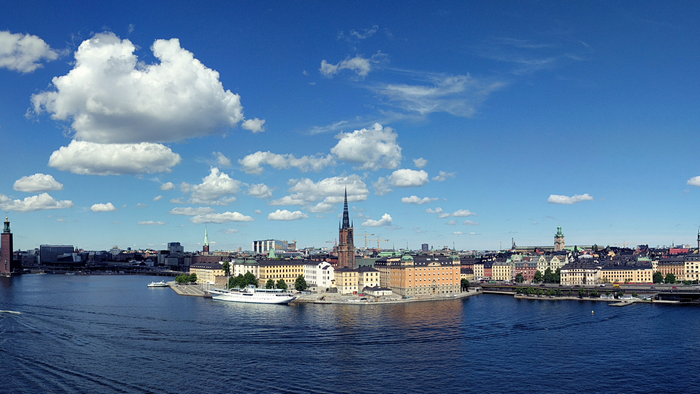 Stockholm cityscape with water and clouds