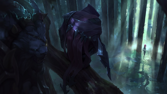 Rengar and Talon from League of Legends in a forest